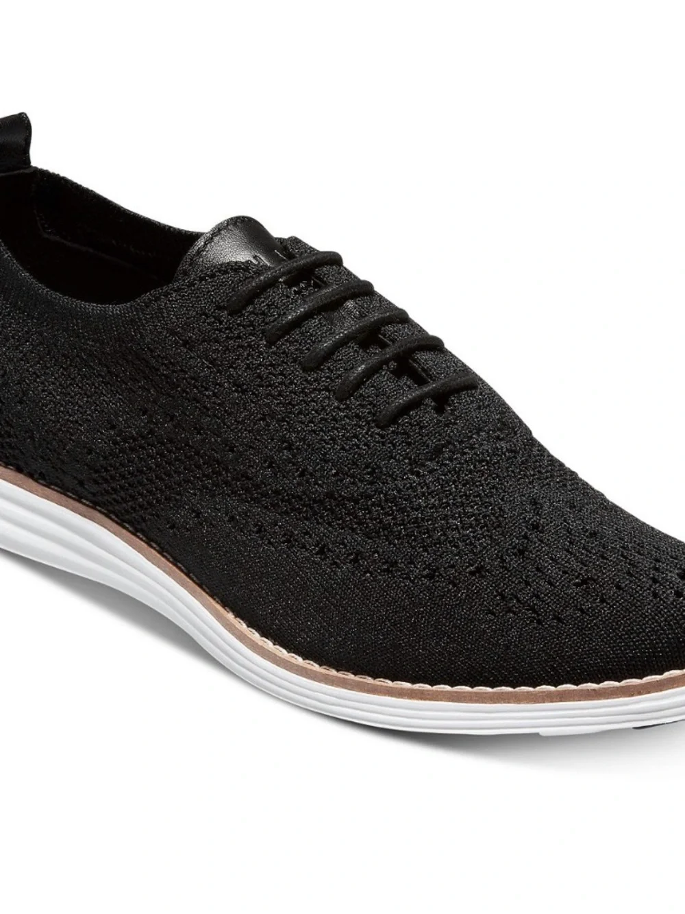 Cole Haan Black Knit Oxford with White Sole and Tan Trim